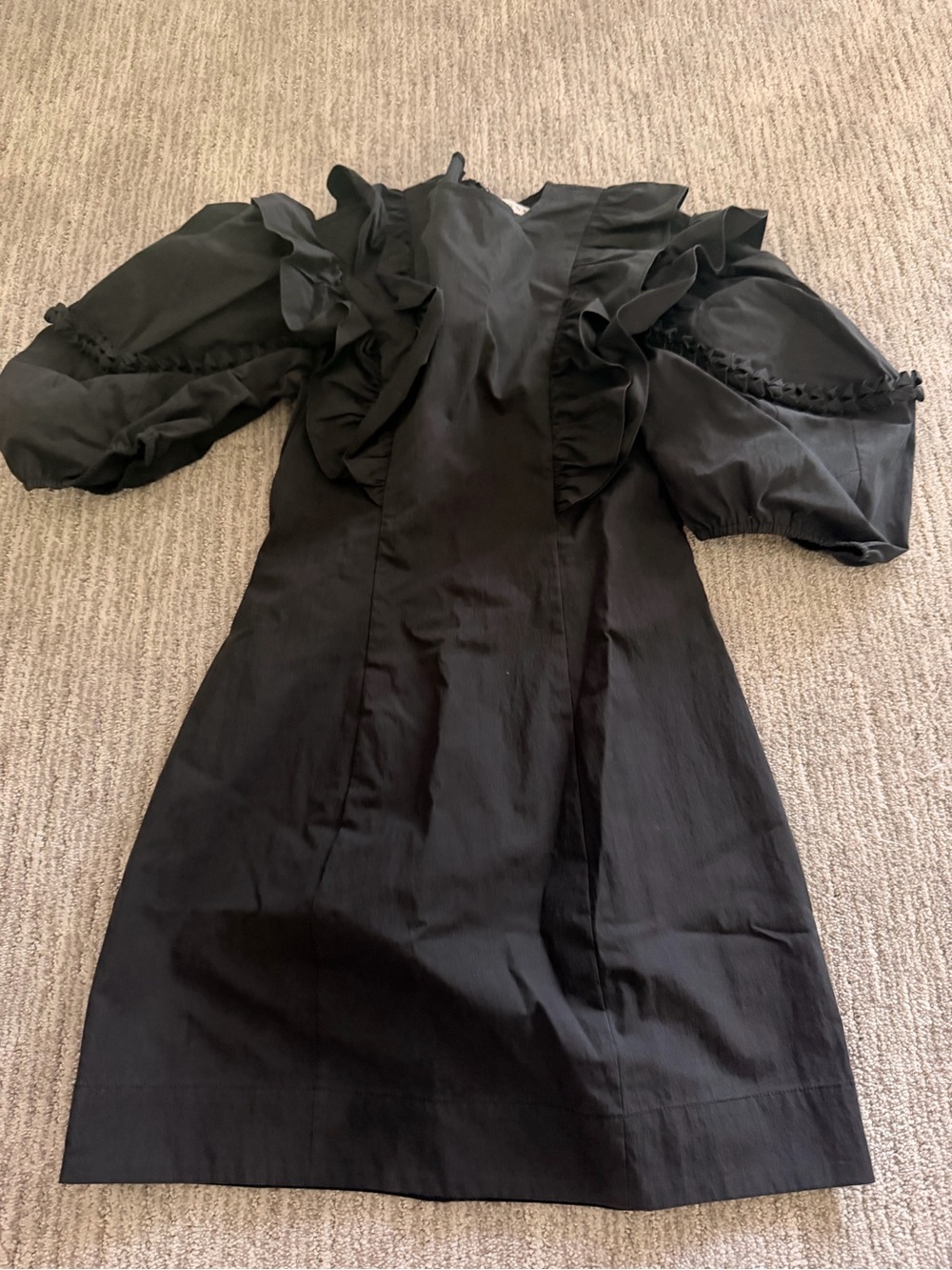 Rhode Black Ruffle Puff-Sleeve Dress